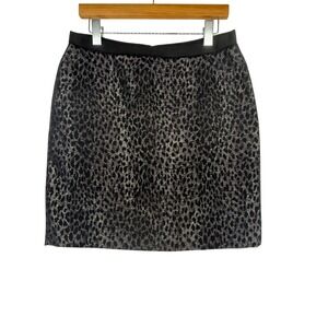 Ann Taylor Black Silver Metallic Leopard Print Pencil Mini Skirt Size 6